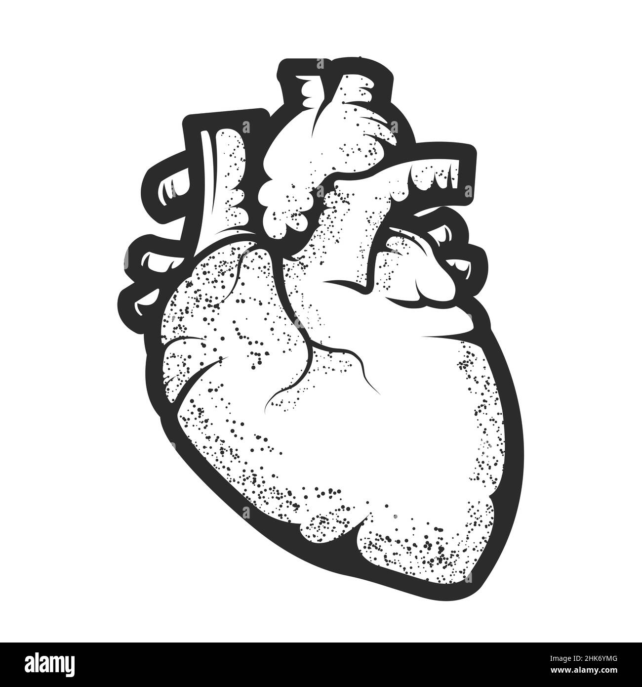 Icona anatomica del cuore umano, disegno a mano di linee e dotwork, cuore in tatuaggio o stampa vettore di disegno Illustrazione Vettoriale