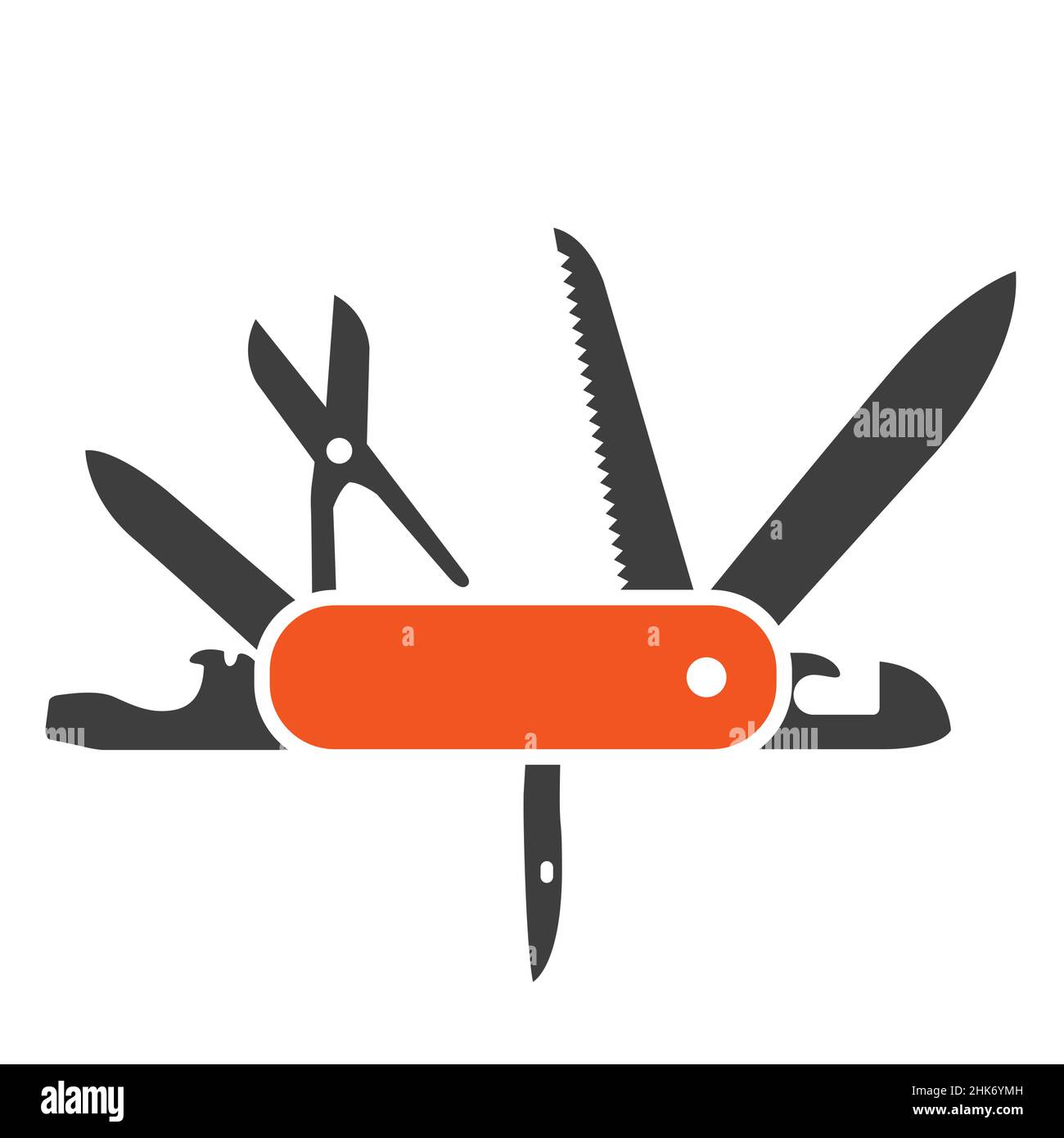 Coltello a lama piatta svizzero, coltello-cric-cutter esercito multitool, coltello-cric, vettore Illustrazione Vettoriale