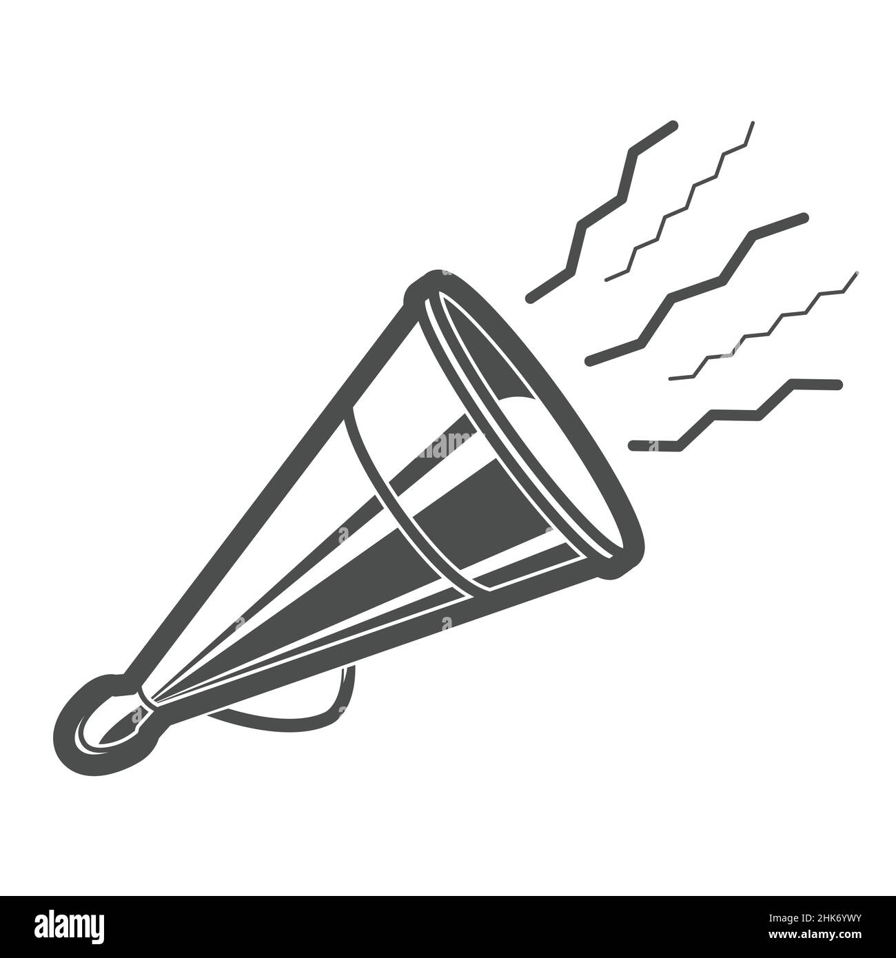 Vecchia icona a tromba in metallo, megafono vintage o altoparlante con manico, boccaglio in stagno, vettore Illustrazione Vettoriale