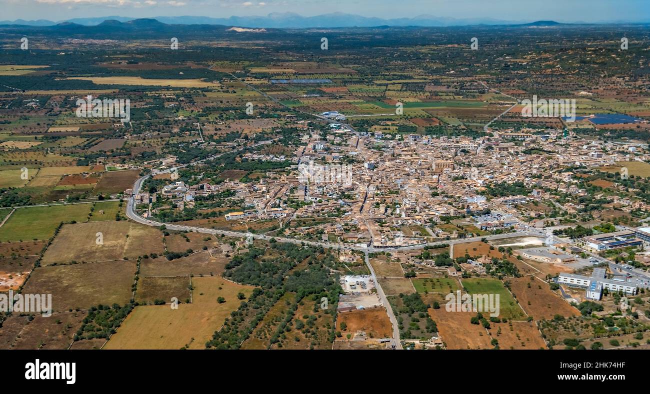 , Aerial view, Santanyí Town view with inland view, Santanyí, Isole Baleari, Maiorca, Isole Baleari, Spagna, Europa, ES, Viaggi, Turismo, Destinina Foto Stock