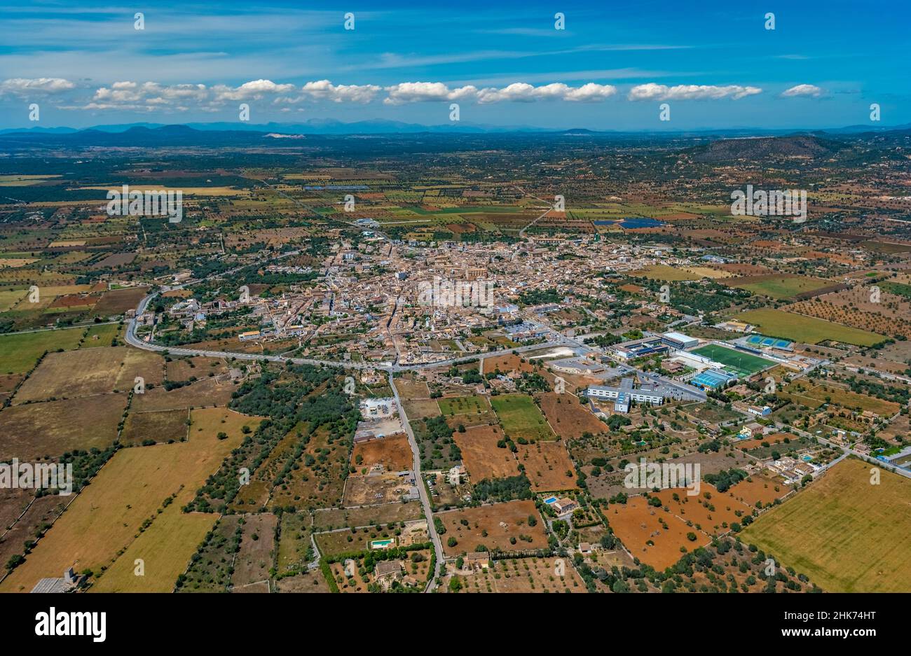 , Aerial view, Santanyí Town view with inland view, Santanyí, Isole Baleari, Maiorca, Isole Baleari, Spagna, Europa, ES, Viaggi, Turismo, Destinina Foto Stock