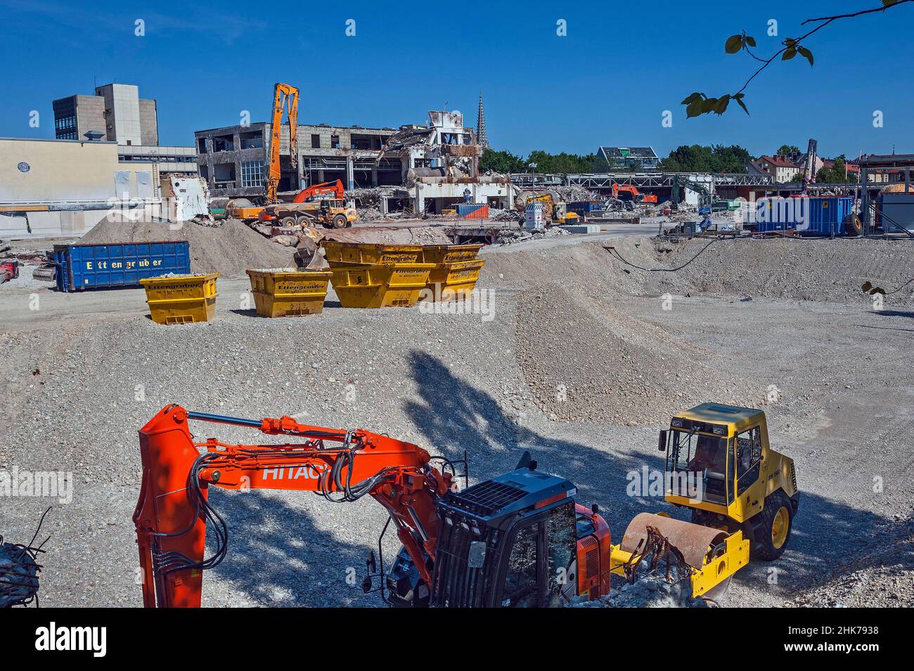 Pozzo di scavo, demolizione della Birreria Paulaner, Monaco, Baviera, Germania Foto Stock