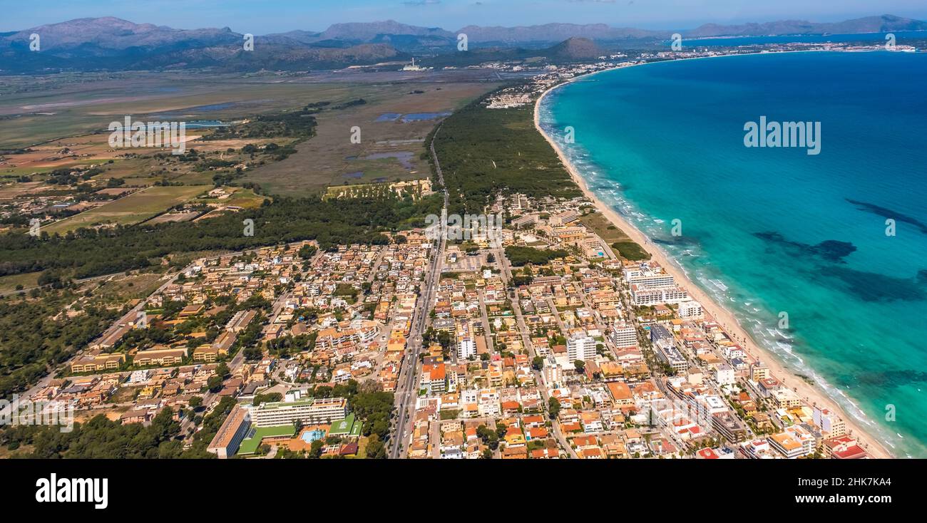 Veduta aerea, Colonia de Sant Pere, Mallorca, Isole Baleari, Isole Baleari, Spagna, Colonia de Sant Pere, ES, Europa, gastronomia, hotel, hotel fac Foto Stock
