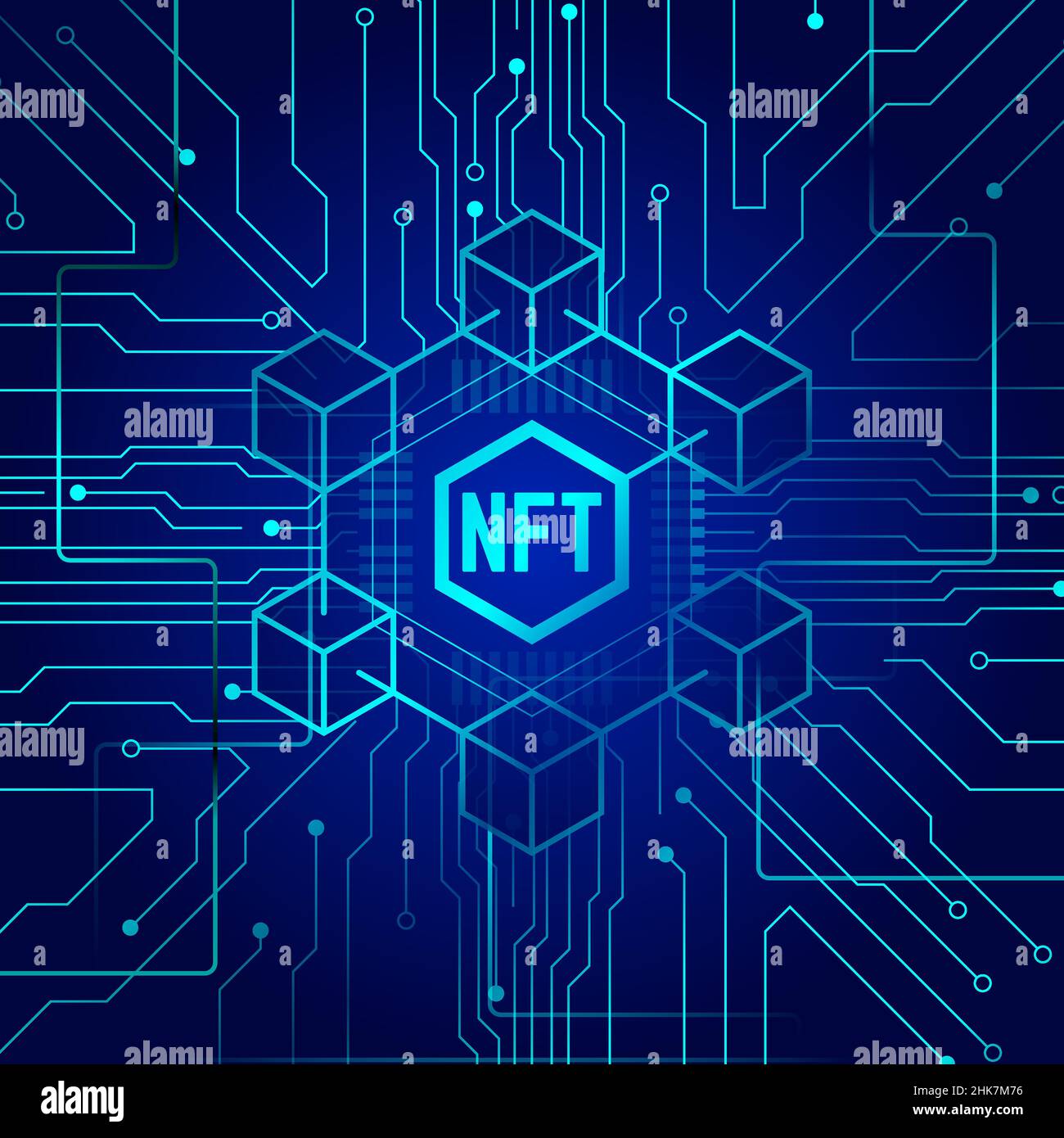 Gettone non fungibile FFT su sfondo blu Illustrazione Vettoriale