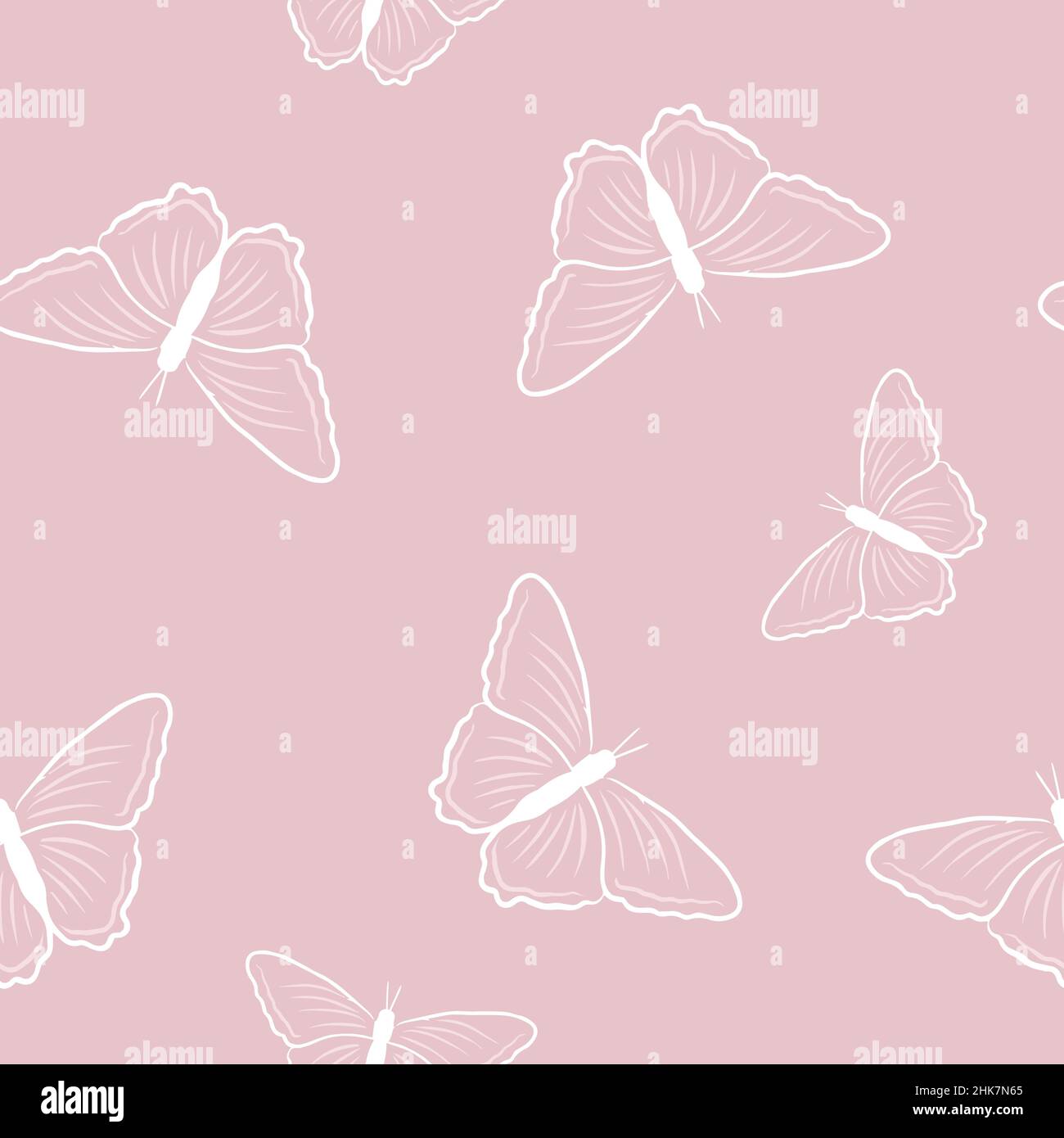 Modello a farfalla senza cuciture in stile doodles su sfondo rosa. Illustrazione vettoriale delle farfalle per il vostro disegno. Illustrazione Vettoriale
