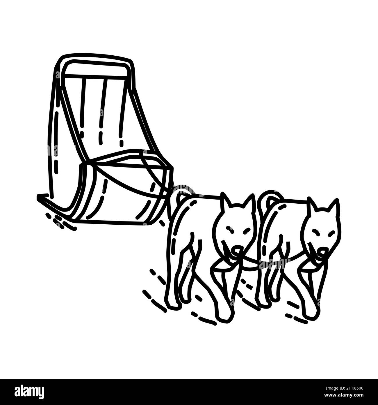 Go Dog Sledding parte delle attività invernali per la famiglia disegno a mano icona set Vector. Illustrazione Vettoriale