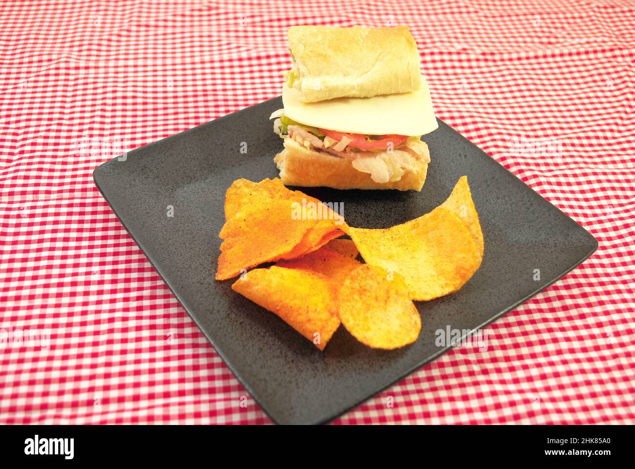 Sandwich di tacchino con patatine fritte per barbecue Foto Stock