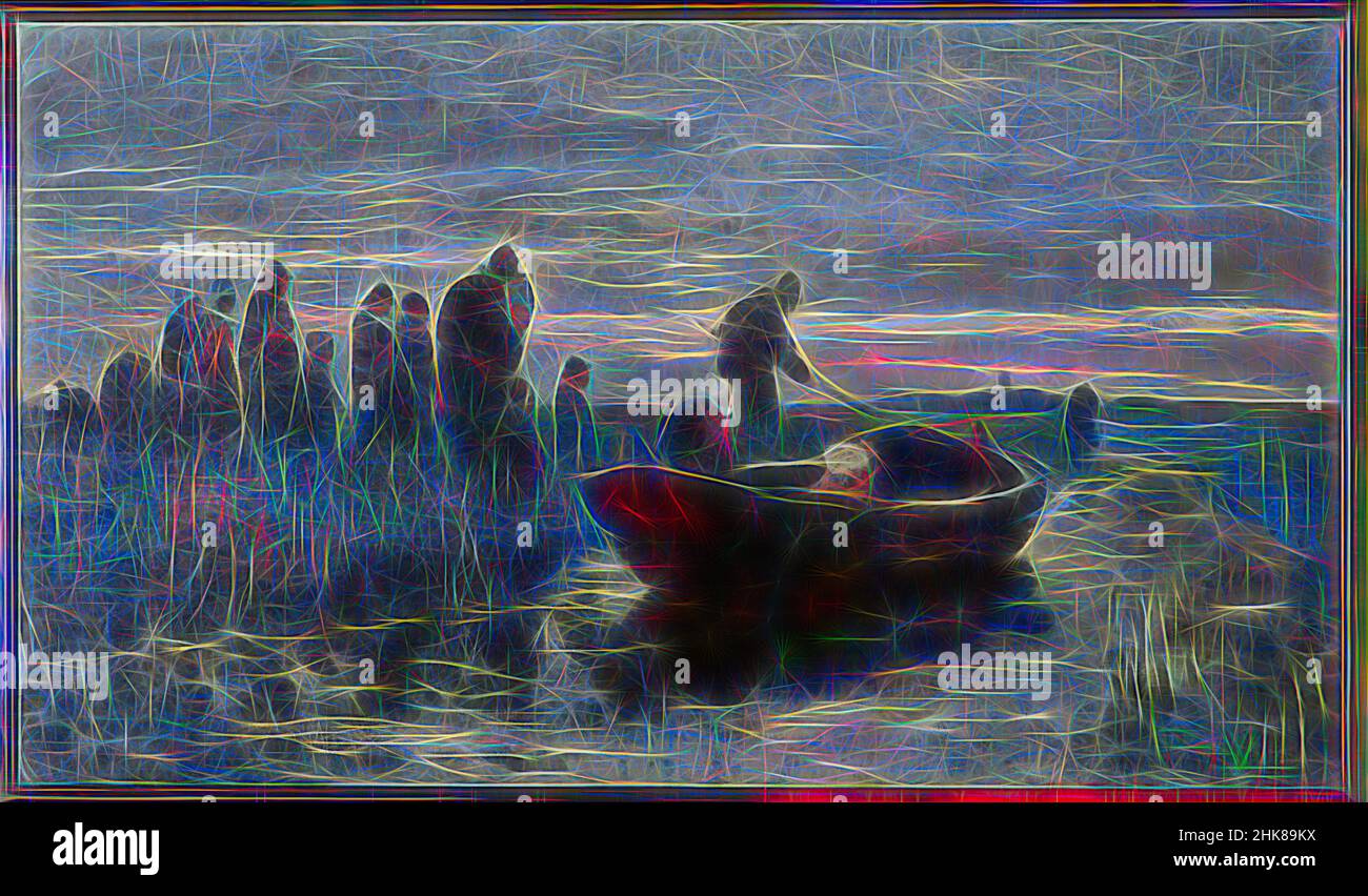 Ispirato dalla chiatta funebre di Marken, Petrus van der Velden, artista, 1890-1891, Christchurch, qui, una festa funeraria estiva fa il suo modo per una chiesa in lontananza. Una vedova si trova a faccia in giù sulla parte superiore della bara, secondo l'usanza locale. L'umore è suggestivo, la vernice abbozzata e, reinventata da Artotop. L'arte classica reinventata con un tocco moderno. Design di calda e allegra luminosità e di raggi di luce. La fotografia si ispira al surrealismo e al futurismo, abbracciando l'energia dinamica della tecnologia moderna, del movimento, della velocità e rivoluzionando la cultura Foto Stock