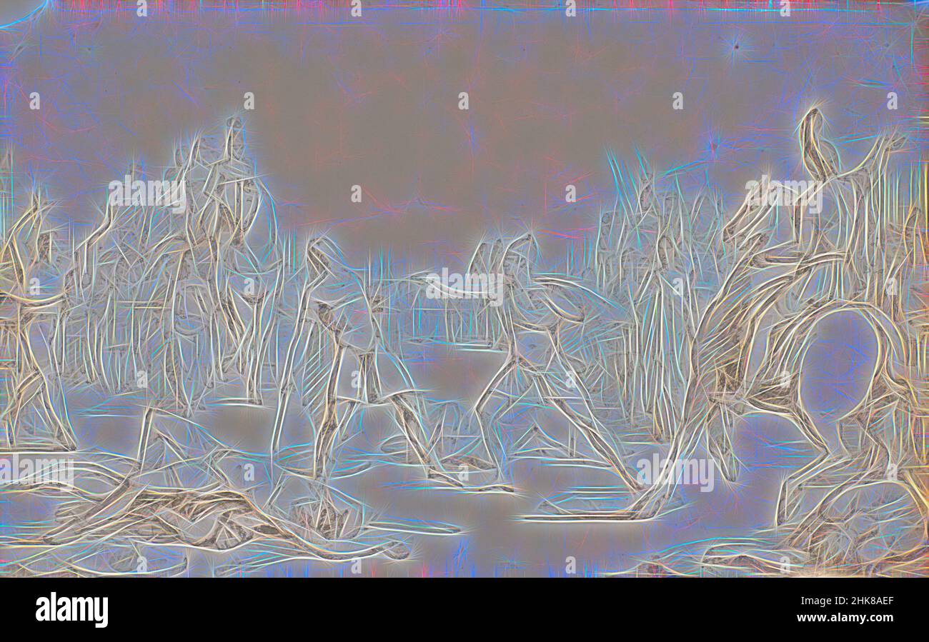 Ispirato a Untitled [Battle scene], Richard Westall, Inghilterra, disegno, Reimagined by Artotop. L'arte classica reinventata con un tocco moderno. Design di calda e allegra luminosità e di raggi di luce. La fotografia si ispira al surrealismo e al futurismo, abbracciando l'energia dinamica della tecnologia moderna, del movimento, della velocità e rivoluzionando la cultura Foto Stock
