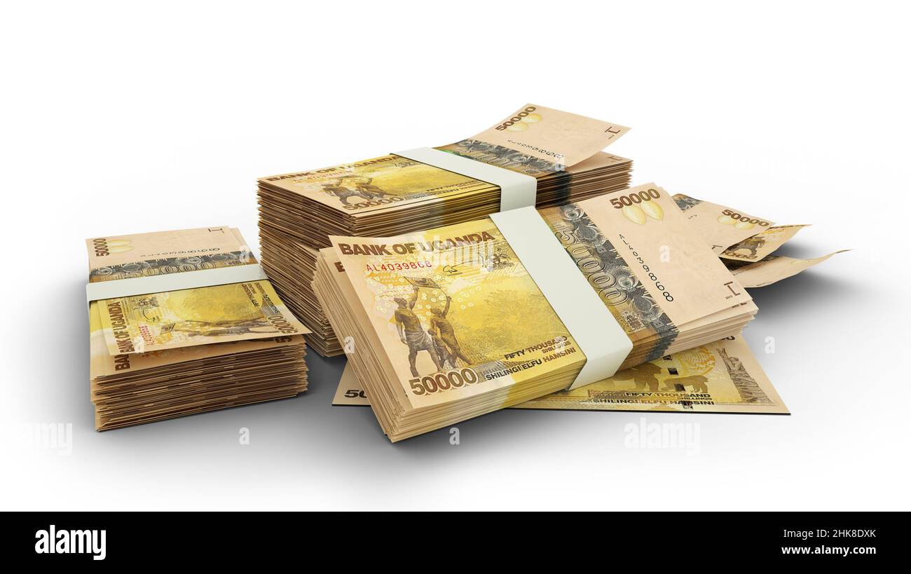 Stack 3D di note di shilling ugandesi Foto Stock