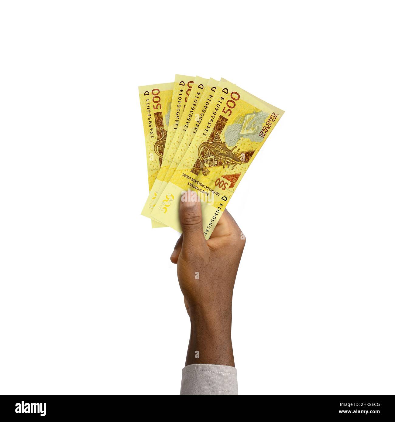 Mano nera con 3D note di CFA FRANC rese Foto Stock