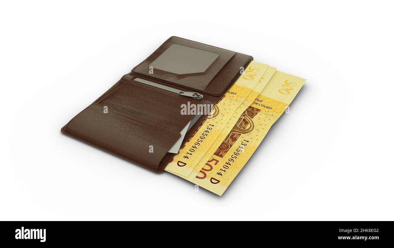 Rendering 3D delle note CFA Franc nel portafoglio Foto Stock