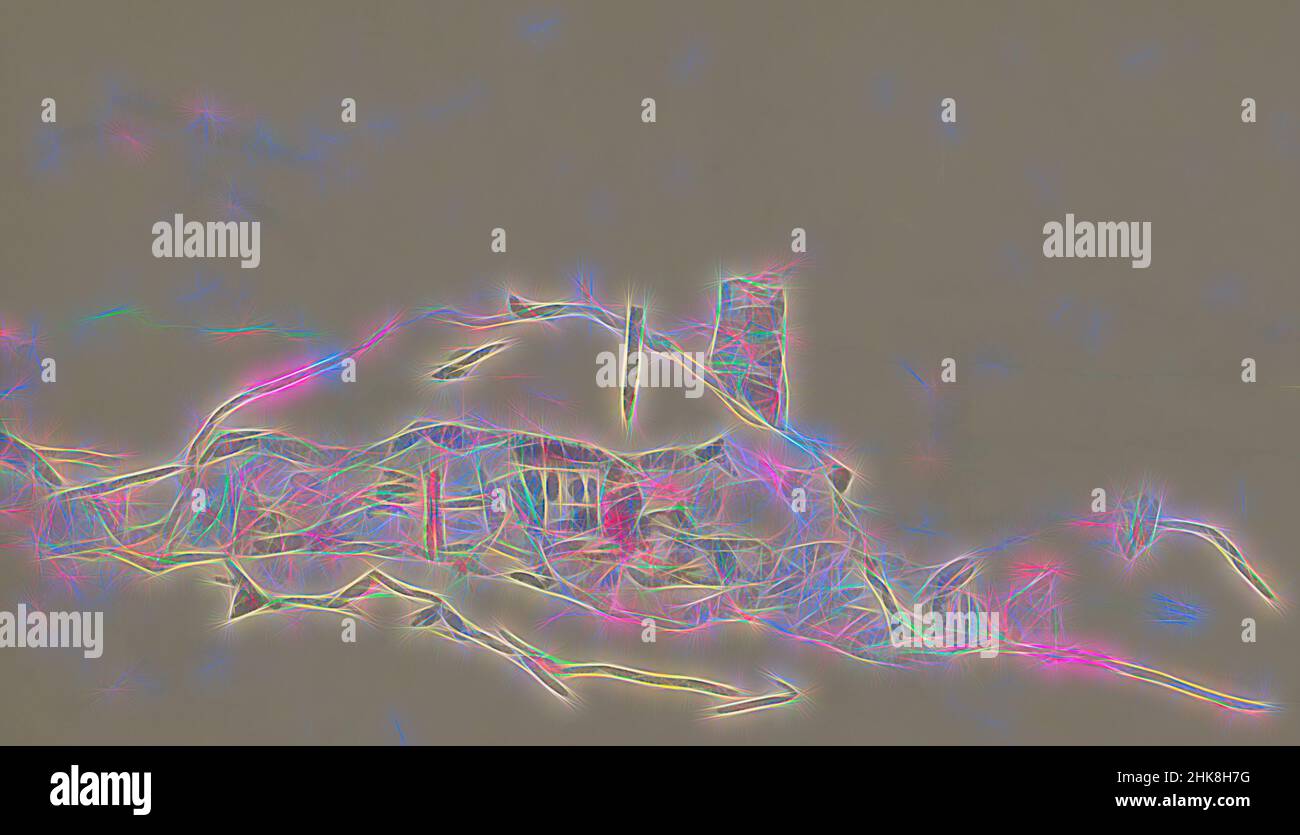 Ispirato dalla spedizione a Nova Zembla, un arcipelago russo nell'Oceano Artico nel 1880, Houses in Norwegian SPMI Lapland, Reimagined by Artotop. L'arte classica reinventata con un tocco moderno. Design di calda e allegra luminosità e di raggi di luce. La fotografia si ispira al surrealismo e al futurismo, abbracciando l'energia dinamica della tecnologia moderna, del movimento, della velocità e rivoluzionando la cultura Foto Stock