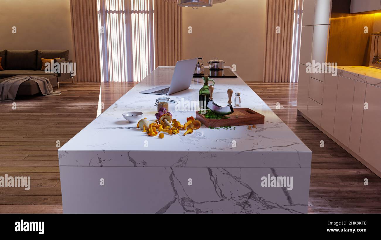 piano cucina al quarzo Foto Stock