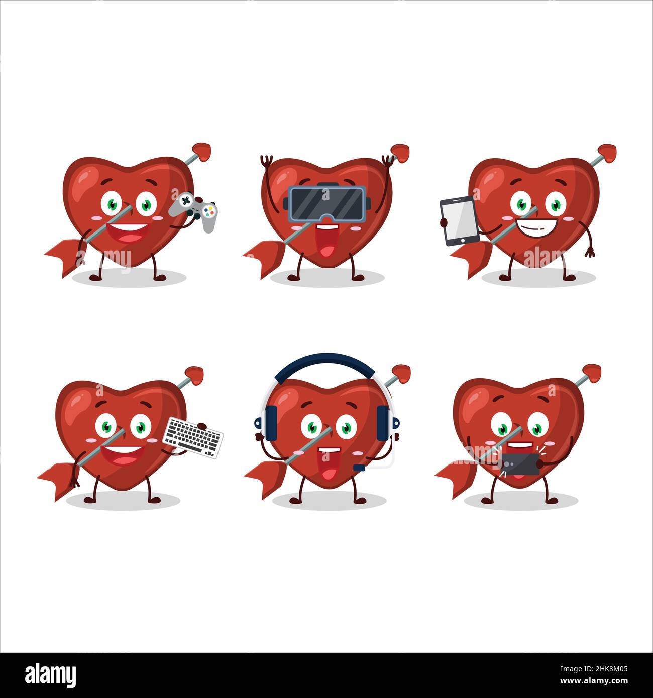 Cupid amore freccia personaggio cartoon sono giocare con vari emoticon carino. Illustrazione vettoriale Illustrazione Vettoriale