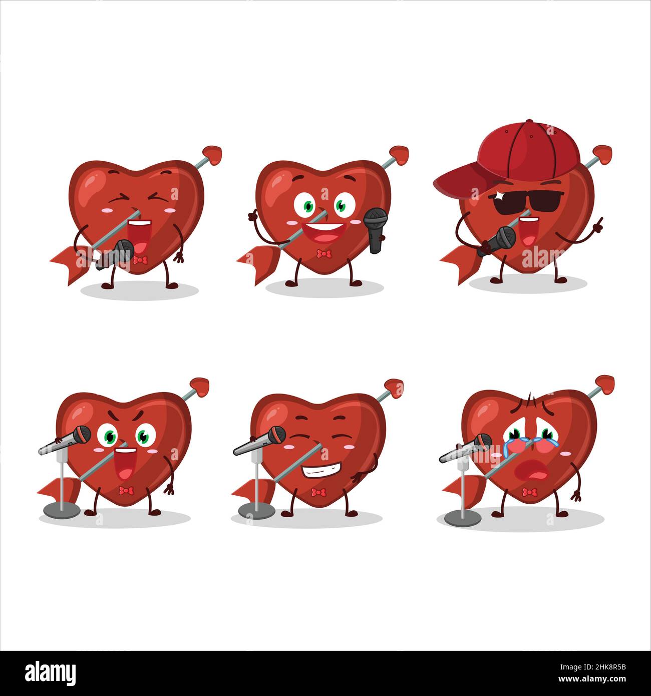 Un Cute Cartoon design concetto di Cupido amore freccia cantare una canzone famosa. Illustrazione vettoriale Illustrazione Vettoriale
