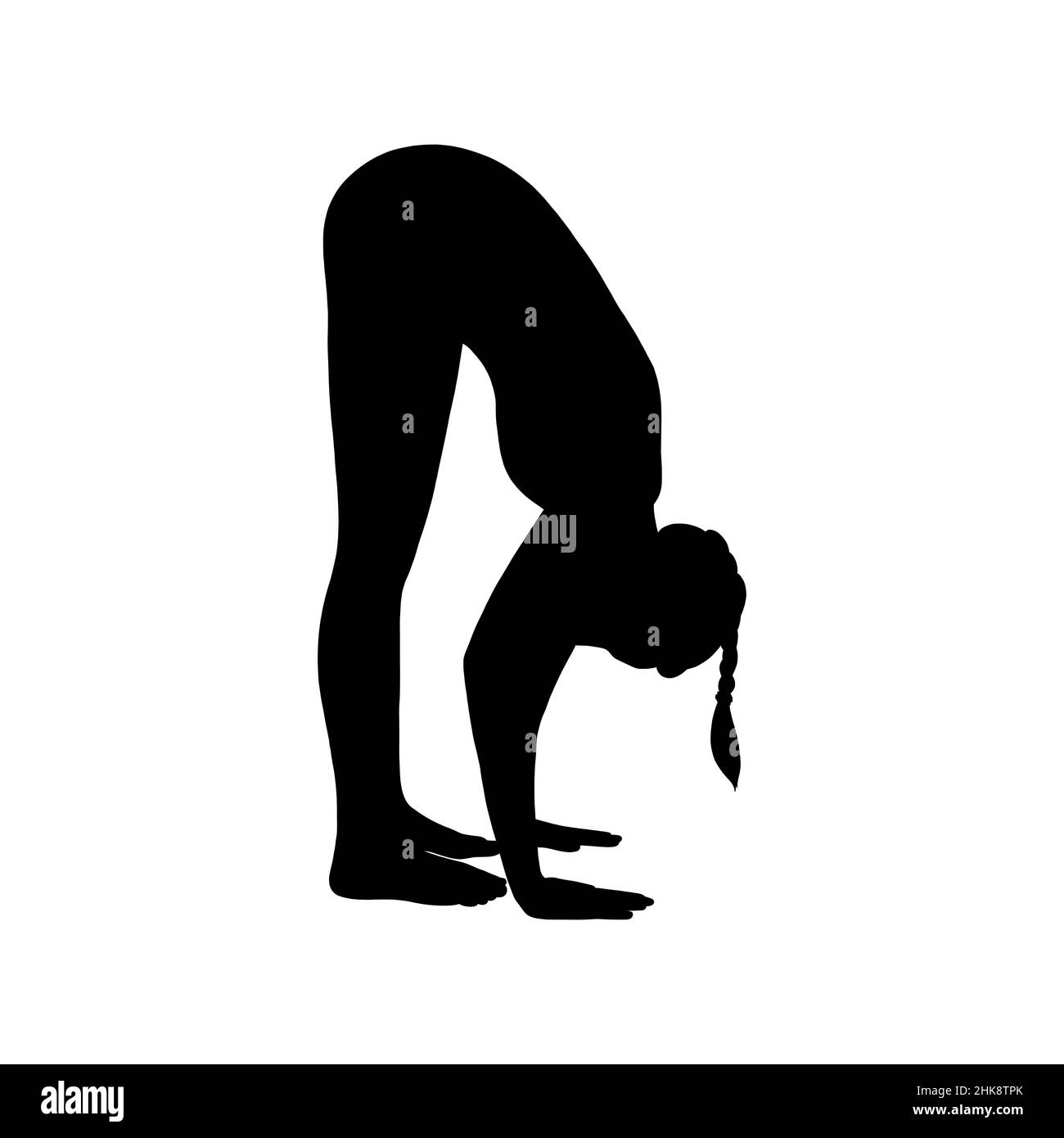 Stretching yoga donna silhouette. Hatha yoga in avanti piega posa. Illustrazione vettoriale su sfondo bianco Illustrazione Vettoriale