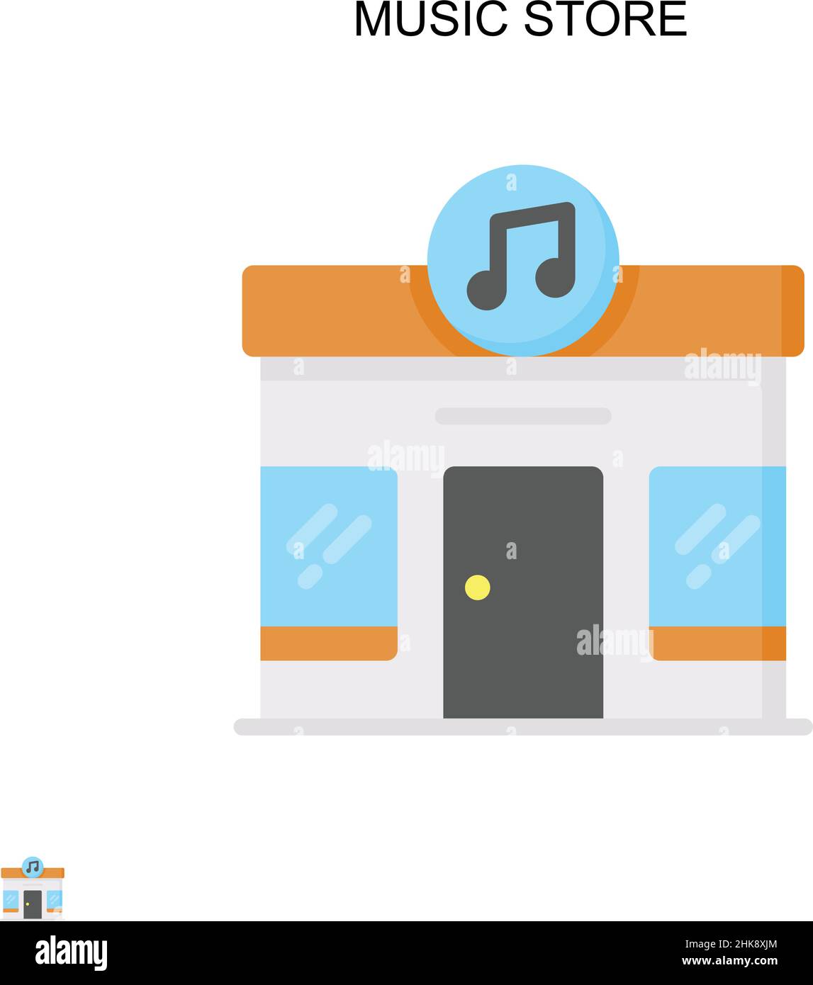 Icona vettore semplice del negozio di musica. Modello di disegno del simbolo di illustrazione per l'elemento dell'interfaccia utente mobile Web. Illustrazione Vettoriale