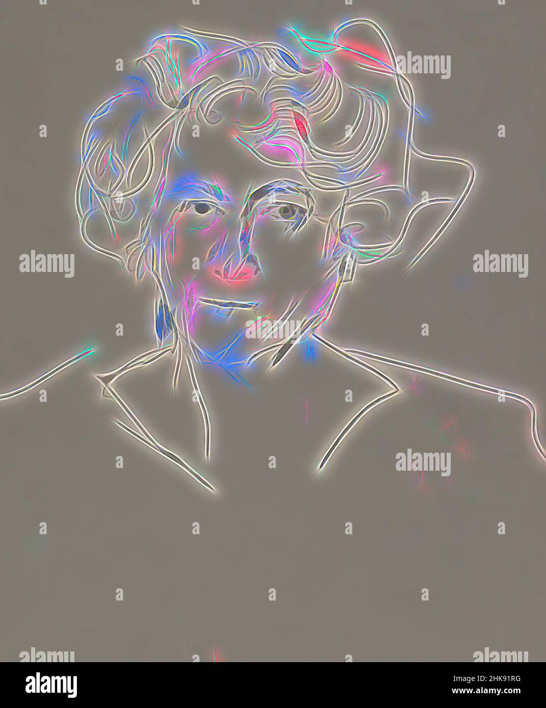 Ispirato dal Ritratto di una donna sconosciuta, reinventato da Artotop. L'arte classica reinventata con un tocco moderno. Design di calda e allegra luminosità e di raggi di luce. La fotografia si ispira al surrealismo e al futurismo, abbracciando l'energia dinamica della tecnologia moderna, del movimento, della velocità e rivoluzionando la cultura Foto Stock