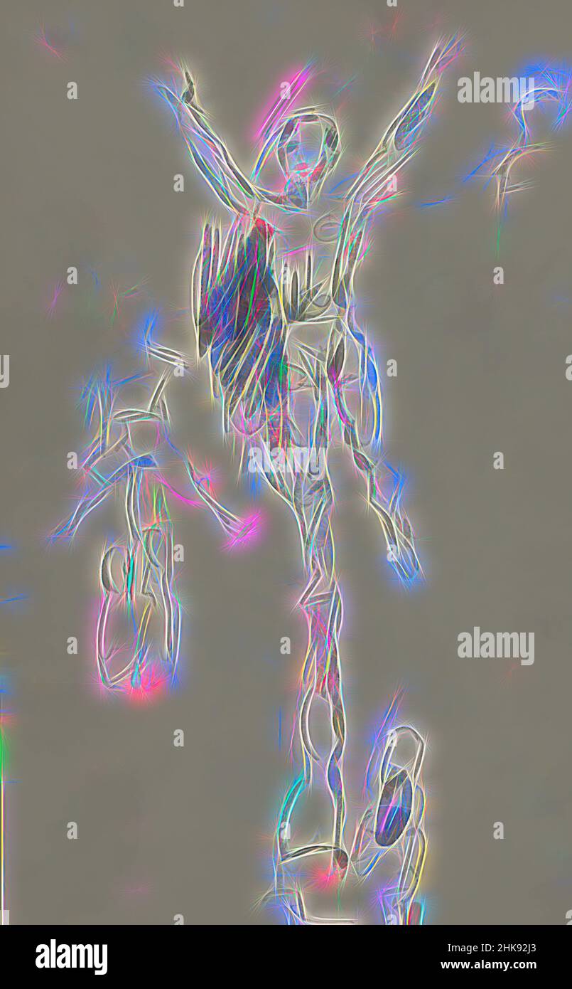 Ispirati dall'equilibrio degli acrobati in coppia sulle gambe dell'altro. Foglio di studio con acrobati, reinventato da Artotop. L'arte classica reinventata con un tocco moderno. Design di calda e allegra luminosità e di raggi di luce. La fotografia si ispira al surrealismo e al futurismo, abbracciando l'energia dinamica della tecnologia moderna, del movimento, della velocità e rivoluzionando la cultura Foto Stock