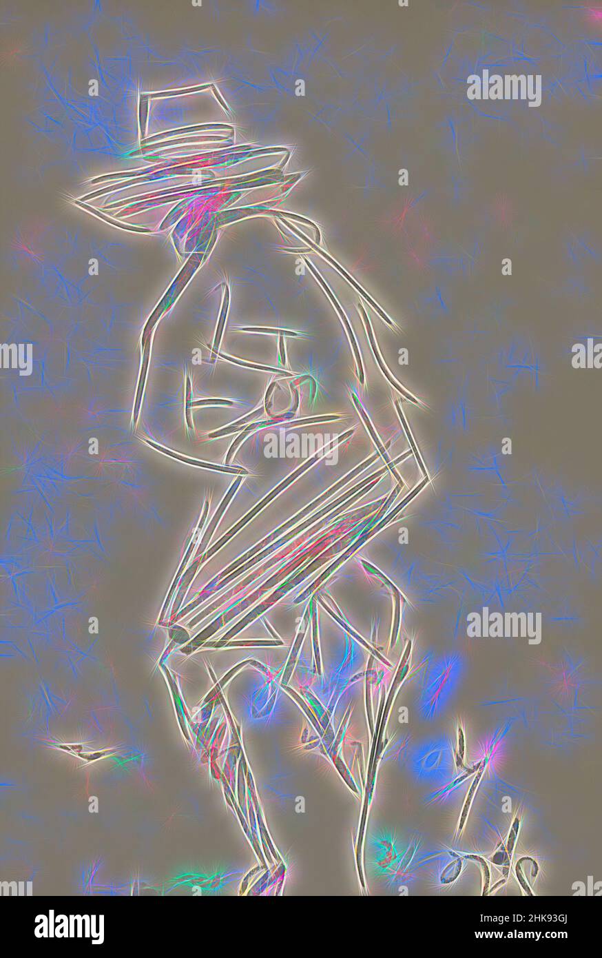 Ispirato da lui passa attraverso le ginocchia. Studio di figura indiano. Pagina 3 uomo con cappello. Indie orientali olandesi, reinventate da Artotop. L'arte classica reinventata con un tocco moderno. Design di calda e allegra luminosità e di raggi di luce. La fotografia si ispira al surrealismo e al futurismo, abbracciando l'energia dinamica della tecnologia moderna, del movimento, della velocità e rivoluzionando la cultura Foto Stock