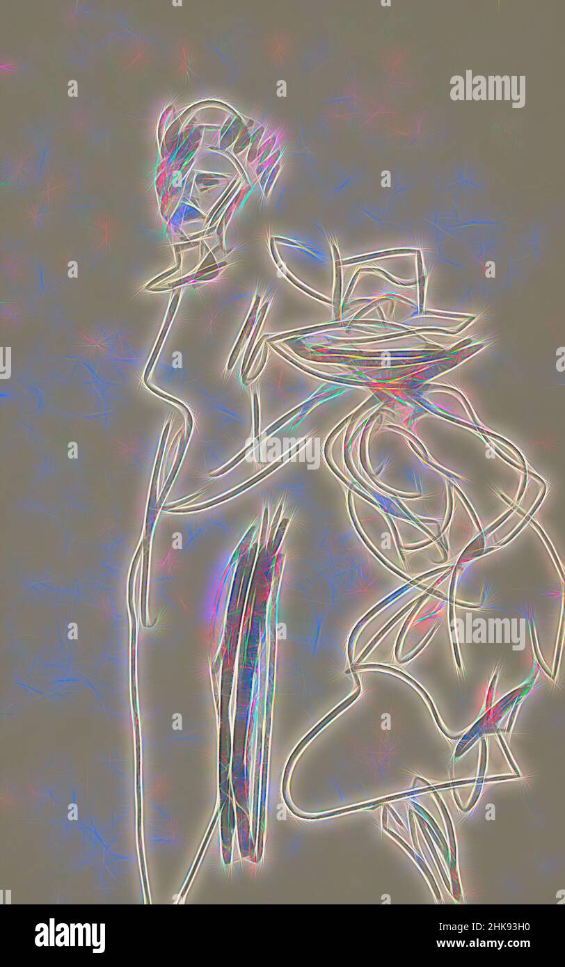 Ispirati dagli studi di figura indiani. Donna in piedi e squatting con cappello, Dutch East Indies, Reimagined by Artotop. L'arte classica reinventata con un tocco moderno. Design di calda e allegra luminosità e di raggi di luce. La fotografia si ispira al surrealismo e al futurismo, abbracciando l'energia dinamica della tecnologia moderna, del movimento, della velocità e rivoluzionando la cultura Foto Stock