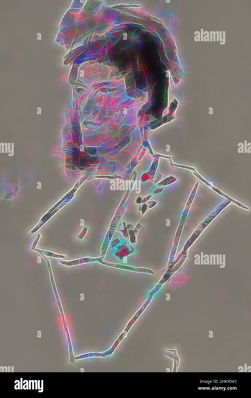 Ispirato dal Ritratto di una donna sconosciuta, reinventato da Artotop. L'arte classica reinventata con un tocco moderno. Design di calda e allegra luminosità e di raggi di luce. La fotografia si ispira al surrealismo e al futurismo, abbracciando l'energia dinamica della tecnologia moderna, del movimento, della velocità e rivoluzionando la cultura Foto Stock