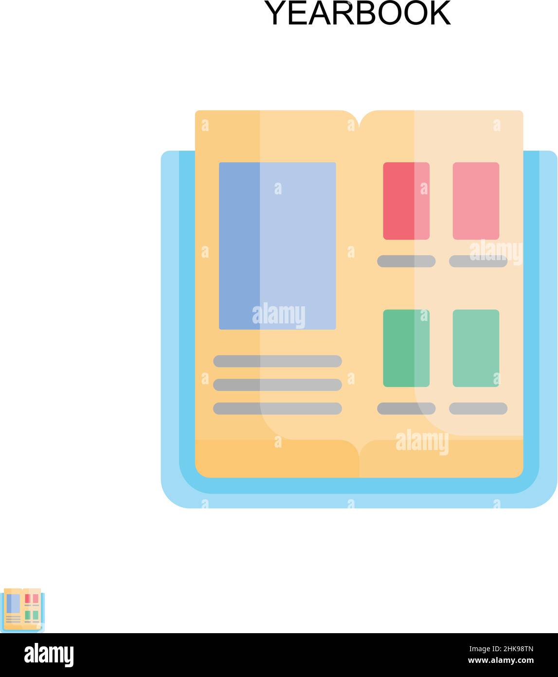 Icona vettoriale semplice Yearbook. Modello di disegno del simbolo di illustrazione per l'elemento dell'interfaccia utente mobile Web. Illustrazione Vettoriale