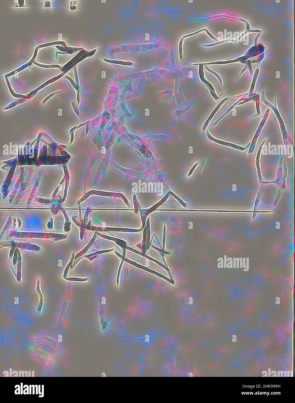 Ispirato dal foglio di studio con le donne. Da un diario utilizzato come un libro di schizzo con 108 fogli, Figure Studes, Reimagined by Artotop. L'arte classica reinventata con un tocco moderno. Design di calda e allegra luminosità e di raggi di luce. La fotografia si ispira al surrealismo e al futurismo, abbracciando l'energia dinamica della tecnologia moderna, del movimento, della velocità e rivoluzionando la cultura Foto Stock