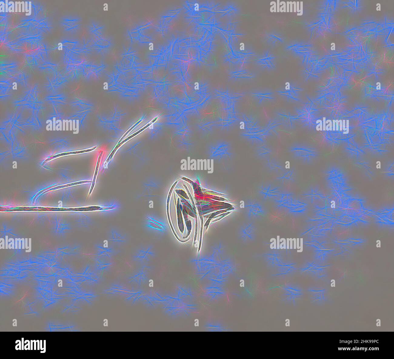 Ispirato da parte di uno strumento eolico in ottone, Reimagined by Artotop. L'arte classica reinventata con un tocco moderno. Design di calda e allegra luminosità e di raggi di luce. La fotografia si ispira al surrealismo e al futurismo, abbracciando l'energia dinamica della tecnologia moderna, del movimento, della velocità e rivoluzionando la cultura Foto Stock