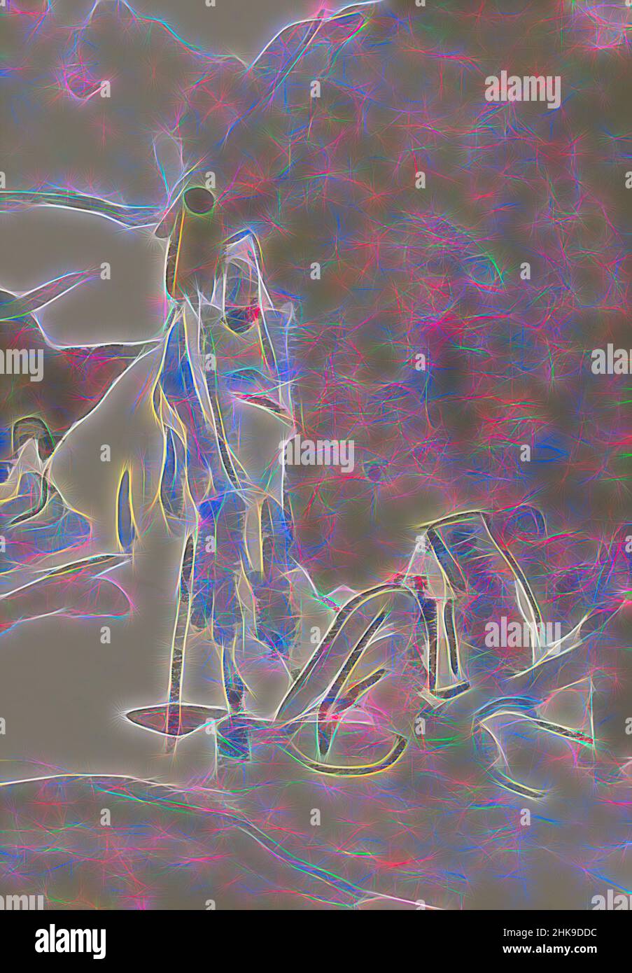 Ispirato dall'uomo cammina su un sentiero lungo il quale sono seduti alcune figure. Egiziano con bastone da passeggio. Luxor, reinventato da Artotop. L'arte classica reinventata con un tocco moderno. Design di calda e allegra luminosità e di raggi di luce. La fotografia si ispira al surrealismo e al futurismo, abbracciando l'energia dinamica della tecnologia moderna, del movimento, della velocità e rivoluzionando la cultura Foto Stock