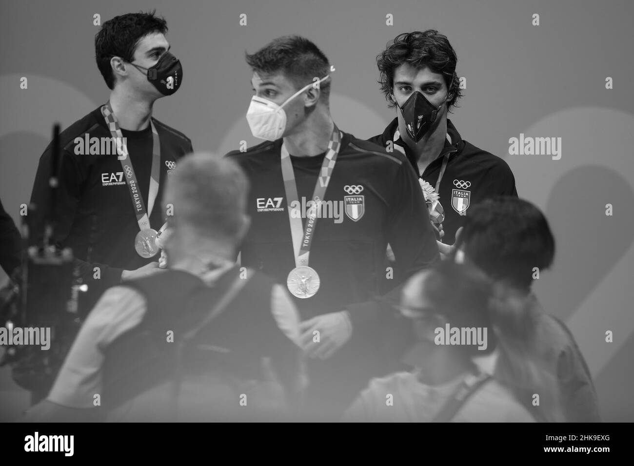 26th LUGLIO 2021 - TOKYO, GIAPPONE: Alessandro Miressi e Thomas Ceccon d'Italia vincono la medaglia d'argento nel Freestyle Relay da uomo 4x100m al Tokyo 20 Foto Stock