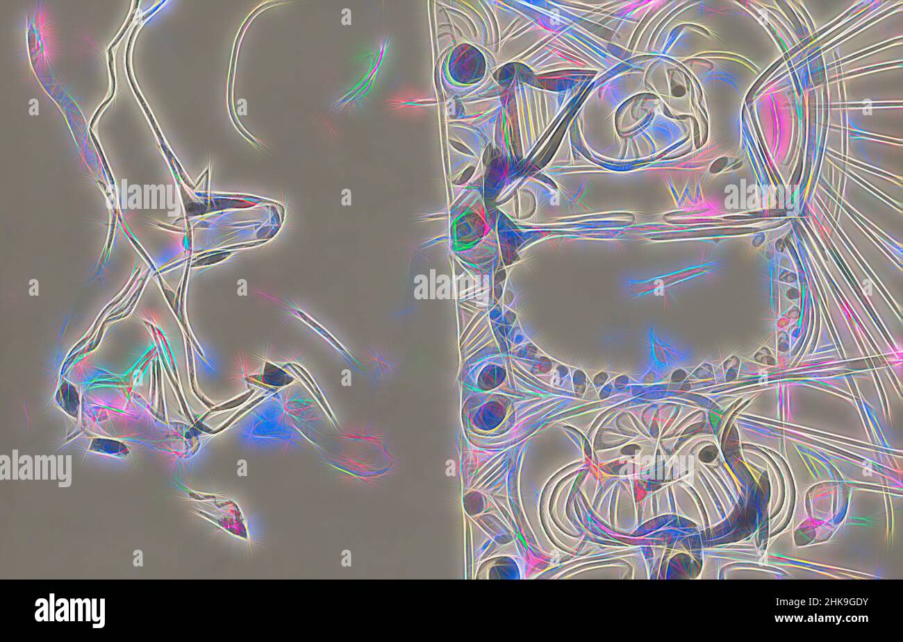 Ispirato ai cavalli di Galloping e un design per una copertina per 'de Kunstwereld, Reimagined by Artotop. L'arte classica reinventata con un tocco moderno. Design di calda e allegra luminosità e di raggi di luce. La fotografia si ispira al surrealismo e al futurismo, abbracciando l'energia dinamica della tecnologia moderna, del movimento, della velocità e rivoluzionando la cultura Foto Stock