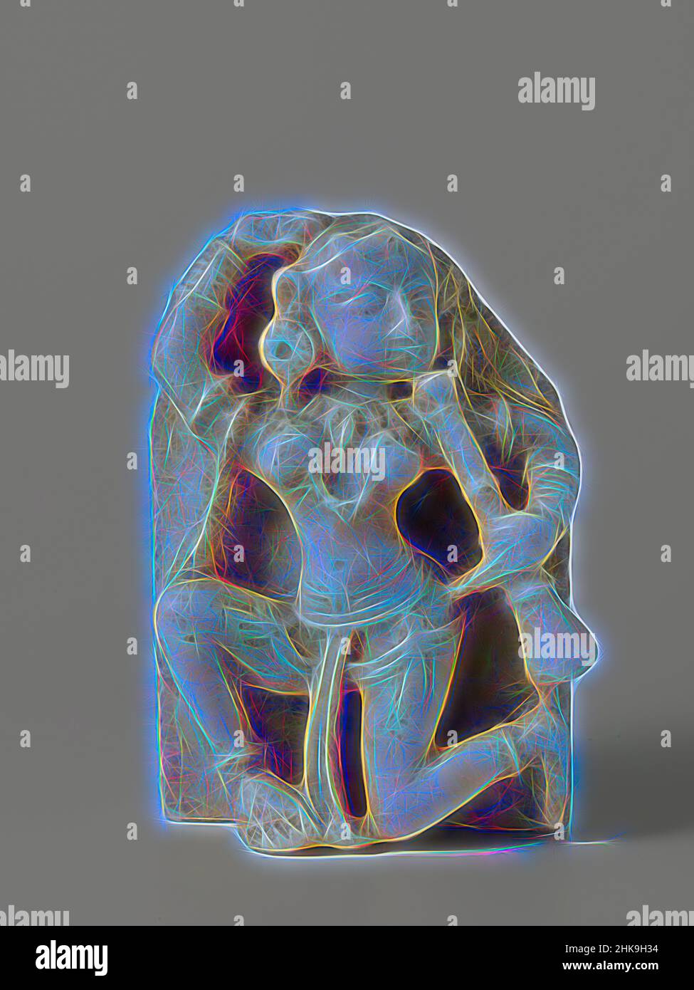 Ispirato da Heavenly Nymph, Heavenly Nymph che suona uno strumento del vento., India, c. 1600 - c. 1699, marmo (roccia), altezza 16,5 cm x larghezza 12 cm x profondità 6,7 cm, reinventato da Artotop. L'arte classica reinventata con un tocco moderno. Design di calda e allegra luminosità e di raggi di luce. La fotografia si ispira al surrealismo e al futurismo, abbracciando l'energia dinamica della tecnologia moderna, del movimento, della velocità e rivoluzionando la cultura Foto Stock