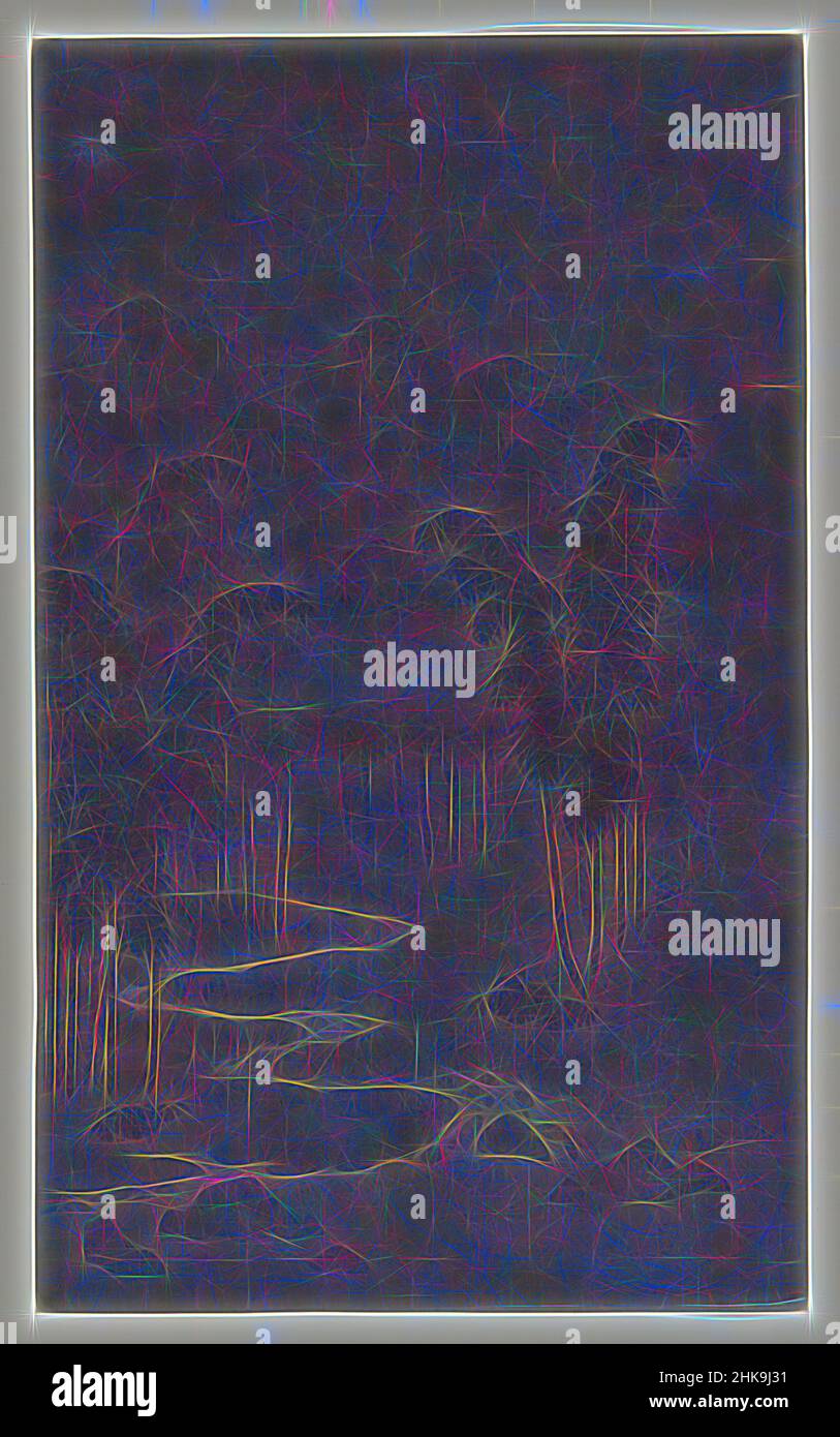 Ispirato dalla foresta di bambù di notte, disegnatore: Tan Zhirui, Cina, 1368 - 1644, seta, Inchiostro, altezza 396 mm x larghezza 239 mm, reinventato da Artotop. L'arte classica reinventata con un tocco moderno. Design di calda e allegra luminosità e di raggi di luce. La fotografia si ispira al surrealismo e al futurismo, abbracciando l'energia dinamica della tecnologia moderna, del movimento, della velocità e rivoluzionando la cultura Foto Stock