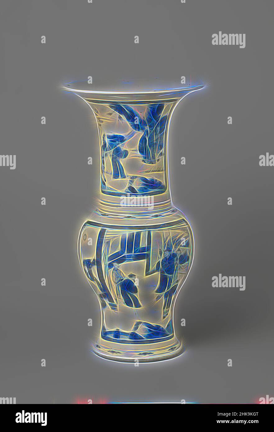 Ispirato al vaso becher Baluster con quattro scene narrative in pannelli, vaso becher a forma di baluster in porcellana con bocca a tromba, dipinto in blu underglaze. Sul ventre due grandi ritocchi con angoli schiacciati con rappresentazioni narrative: Un incontro tra uno studioso e un dignitario in un, reinventato da Artotop. L'arte classica reinventata con un tocco moderno. Design di calda e allegra luminosità e di raggi di luce. La fotografia si ispira al surrealismo e al futurismo, abbracciando l'energia dinamica della tecnologia moderna, del movimento, della velocità e rivoluzionando la cultura Foto Stock