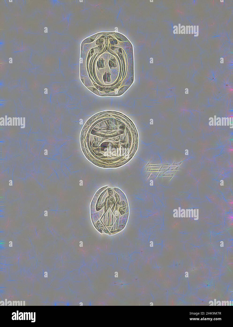 Ispirato da due braccia e una medaglia di matrimonio, tre rappresentazioni su una pagina di album. In cima una cartouche con tre teste di bue a destra. Sul fondo una damigella con una protezione con tre spighe di mais. La rappresentazione al centro è stampata da una medaglia di nozze. Il testo è un'immagine speculare: Waer d'een in, Reimagined by Artotop. L'arte classica reinventata con un tocco moderno. Design di calda e allegra luminosità e di raggi di luce. La fotografia si ispira al surrealismo e al futurismo, abbracciando l'energia dinamica della tecnologia moderna, del movimento, della velocità e rivoluzionando la cultura Foto Stock