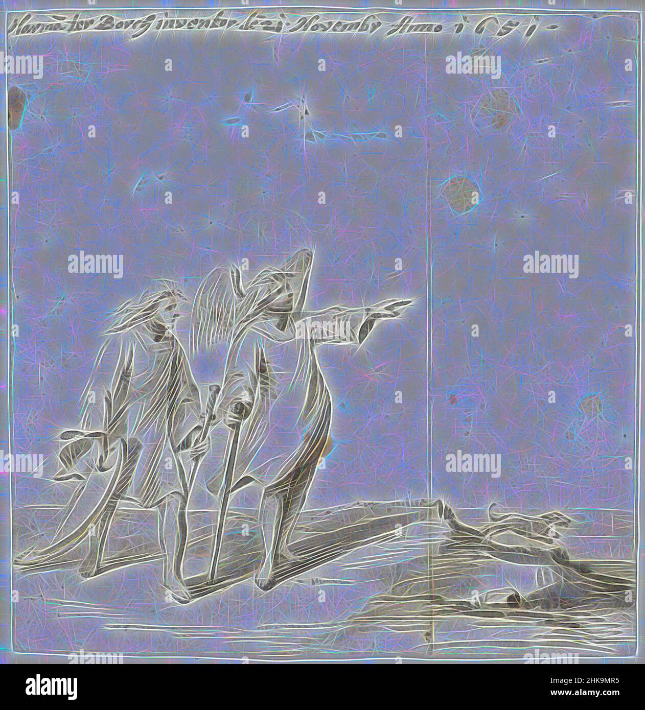 Ispirato da Tobias e l'angelo, disegnatore: Harmen ter Borch, Zwolle, 21-Nov-1651, carta, pennello, Altezza 162 mm x larghezza 160 mm, reinventata da Artotop. L'arte classica reinventata con un tocco moderno. Design di calda e allegra luminosità e di raggi di luce. La fotografia si ispira al surrealismo e al futurismo, abbracciando l'energia dinamica della tecnologia moderna, del movimento, della velocità e rivoluzionando la cultura Foto Stock