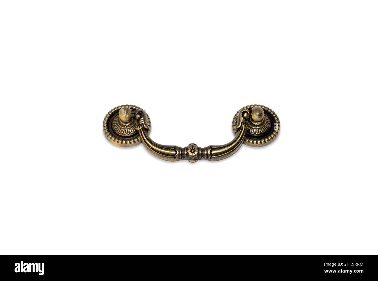 Maniglia della porta in stile retrò isolata sul bianco Foto Stock