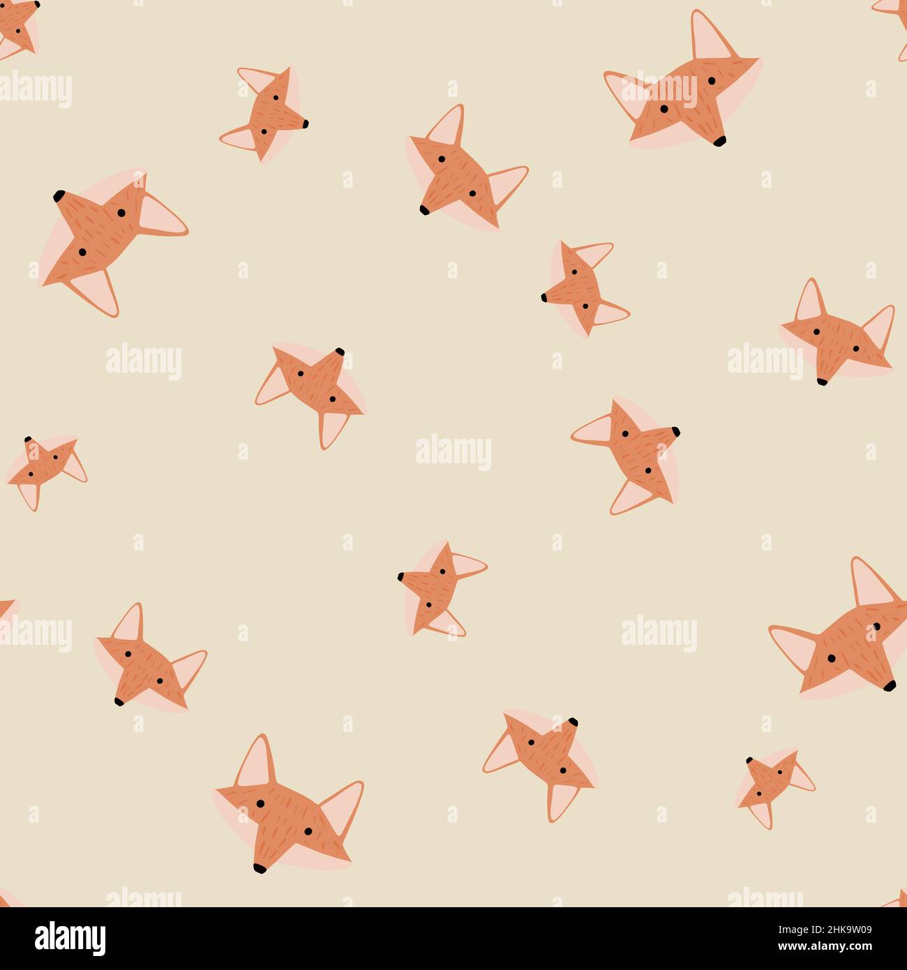 Motivo Fox senza cuciture in stile a mano libera. Testa animali su sfondo colorato. Illustrazione vettoriale per stampe tessili, tessuti, striscioni, sfondi e wa Illustrazione Vettoriale