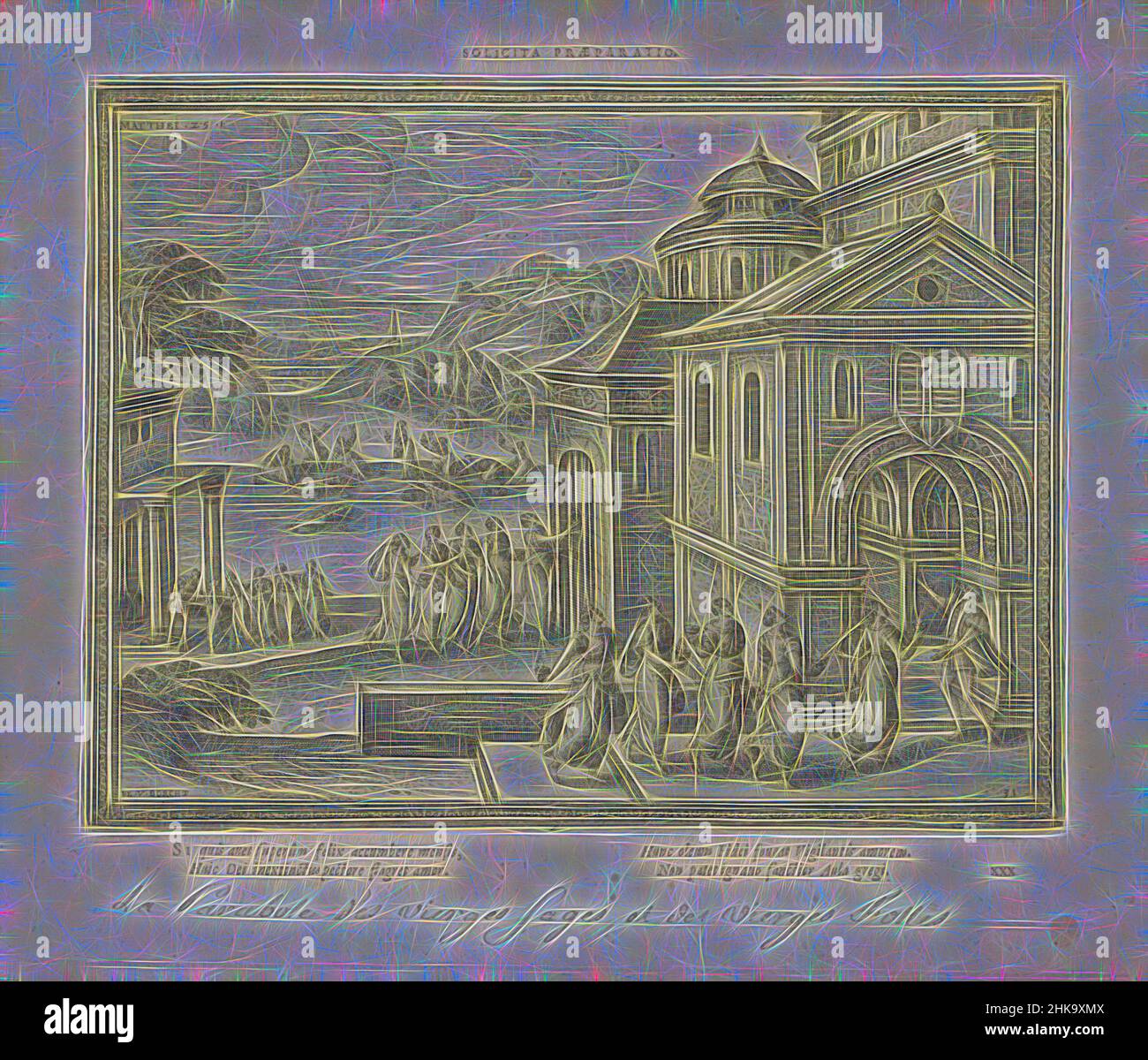 Ispirati dalla parabola delle vergini sagge e stolte, Solicita praeparatio, Emblemata Novi Testamenti, Emblemata Sacra è praecipuis utriusque testamenti historiis concinnata (nuovo Testamento), imagines et figurae bibliorum, Landscape with seascape e la parabola delle vergini sagge e stolte. TEN, reinventato da Artotop. L'arte classica reinventata con un tocco moderno. Design di calda e allegra luminosità e di raggi di luce. La fotografia si ispira al surrealismo e al futurismo, abbracciando l'energia dinamica della tecnologia moderna, del movimento, della velocità e rivoluzionando la cultura Foto Stock