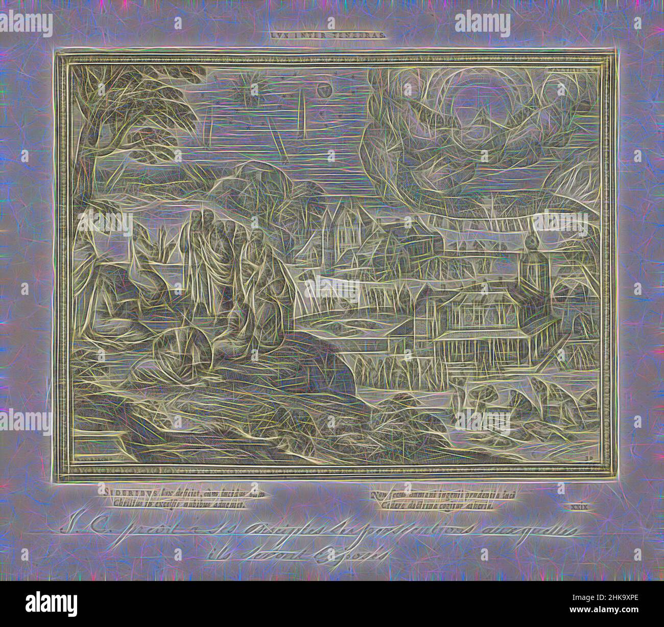 Ispirato da quattro estremi, Lux inter tenebras, Emblemata Novi Testamenti, Emblemata Sacra è praecipuis utriusque testamenti historiis concinnata (nuovo Testamento), imagines et figurae bibliorum, sul Monte degli Ulivi Cristo si rivolge ai suoi discepoli. Sullo sfondo sono raffigurati i quattro estremi, reinventati da Artotop. L'arte classica reinventata con un tocco moderno. Design di calda e allegra luminosità e di raggi di luce. La fotografia si ispira al surrealismo e al futurismo, abbracciando l'energia dinamica della tecnologia moderna, del movimento, della velocità e rivoluzionando la cultura Foto Stock
