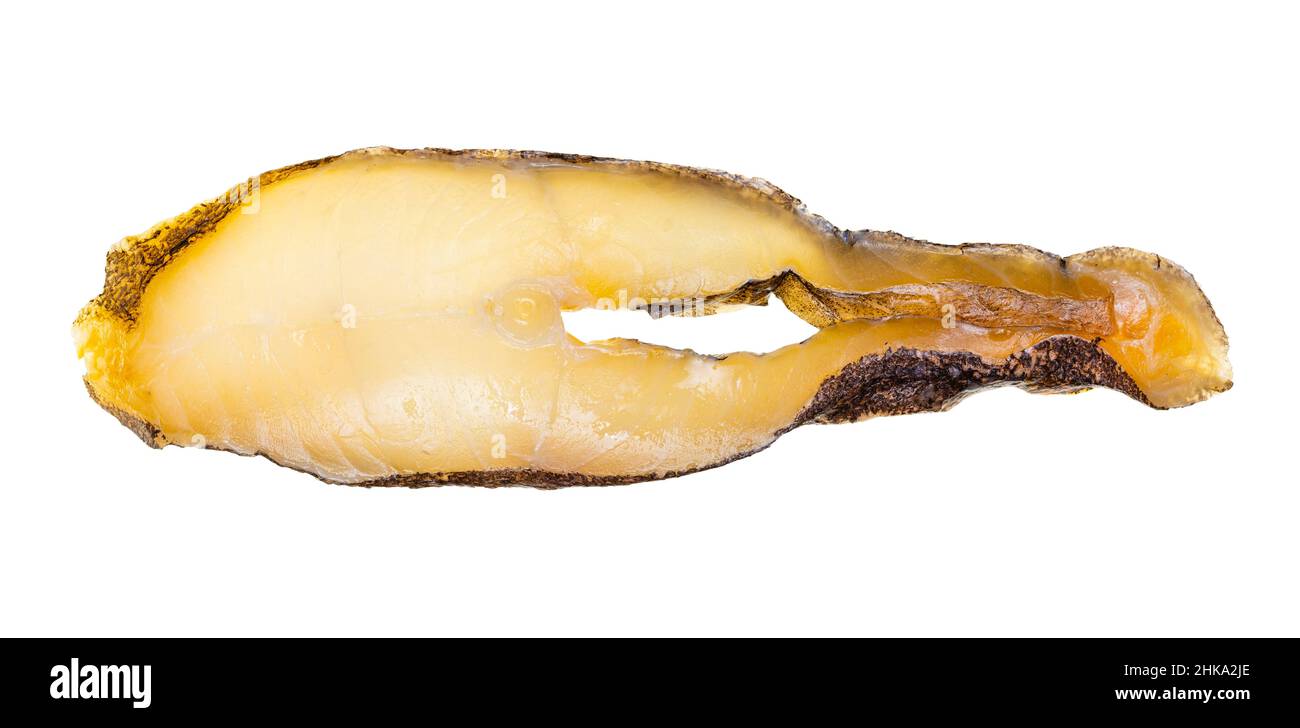 fetta di halibut affumicato freddo isolato su sfondo bianco Foto Stock
