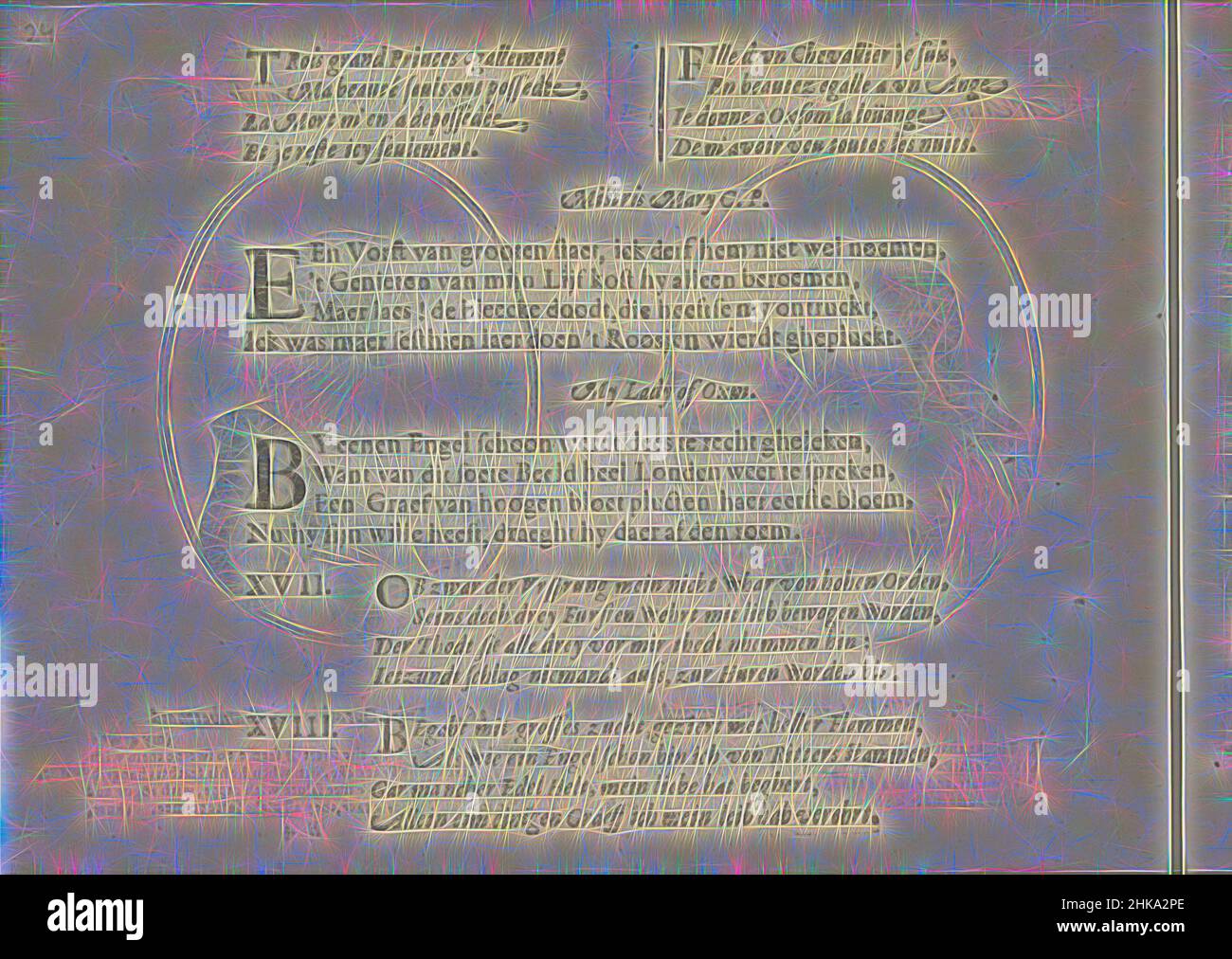 Ispirati dai quatraini ai ritratti dei cortigiani chiamati Mistress Mary C.P. e Lady of OXM.Miroir des Plus belles courtisanes de ce Temps, tre volte due quatrains in francese, olandese e tedesco ai ritratti dei cortigiani chiamati Mistress Mary C.P. e Lady of OXM, Quest'ultimo di Londra, reinventato da Artotop. L'arte classica reinventata con un tocco moderno. Design di calda e allegra luminosità e di raggi di luce. La fotografia si ispira al surrealismo e al futurismo, abbracciando l'energia dinamica della tecnologia moderna, del movimento, della velocità e rivoluzionando la cultura Foto Stock