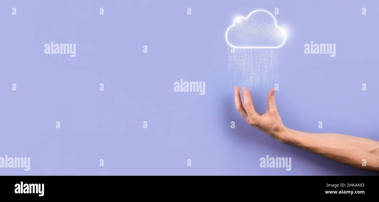 Concetto di cloud computing, cloud per il trasferimento dei dati.Cloud computing, big data center, infrastruttura futura, concetto di ai digitale. Simbolo di hosting virtuale,ic Foto Stock