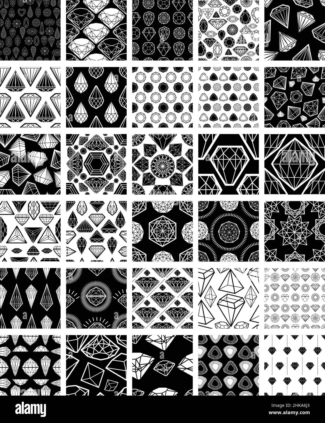 fascio di 30 pattern vettoriali senza giunture con diamanti Illustrazione Vettoriale