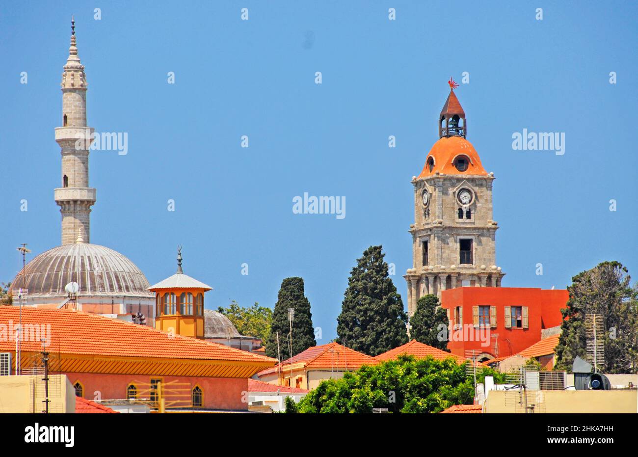 mosquee e chiesa, città vecchia, Rhodos città, Rhodos isola, Grecia Foto Stock
