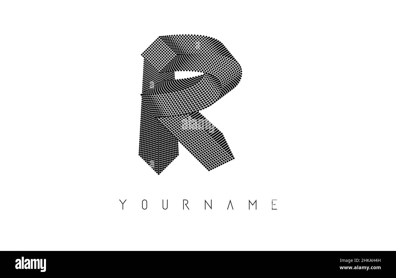 Logo lettera R con forma geometrica a 3D. Illustrazione vettoriale con concetto di lusso per architettura, corporate, business o città urbana skyline Immobiliare Illustrazione Vettoriale