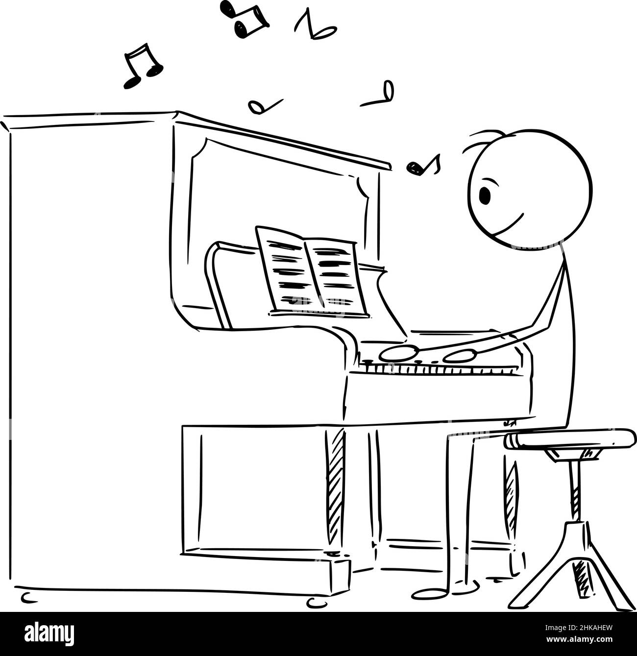 Pianista, musicista o persona che gioca a piano Music , Vector Cartoon Stick Illustrazione Illustrazione Vettoriale