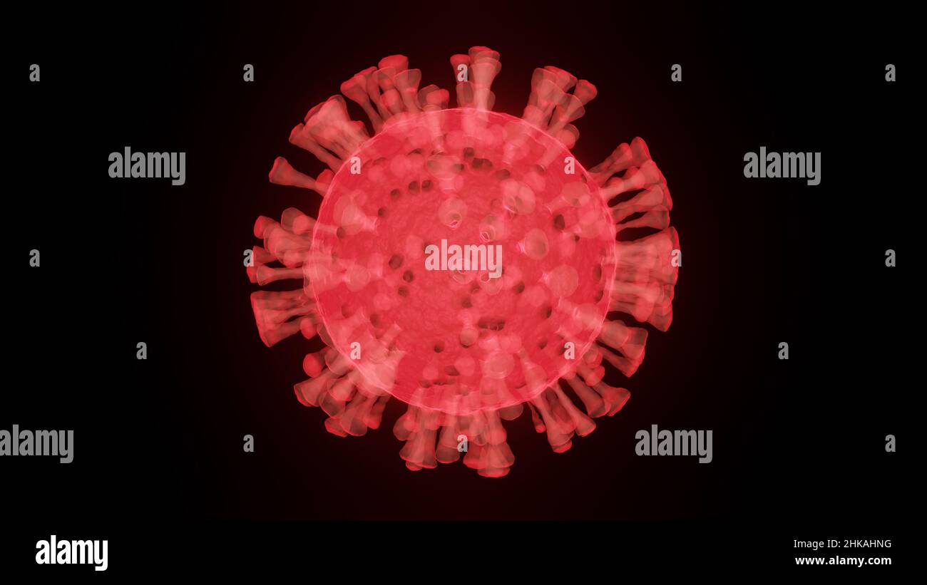 Illustrazione concettuale di un raggi X di una cellula di virus rosso su sfondo nero Foto Stock